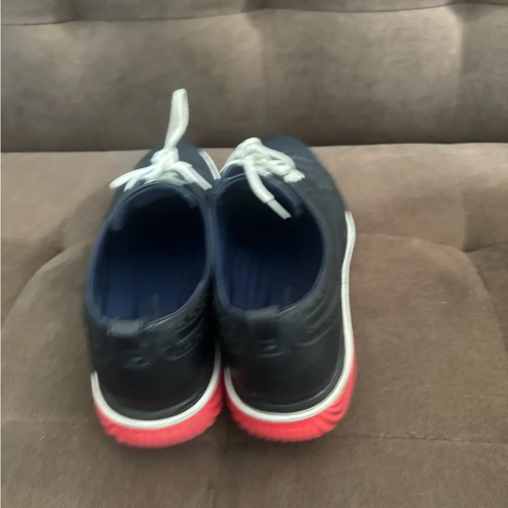 Cole Haan Navy Leather Wingtip Oxfords with White Laces